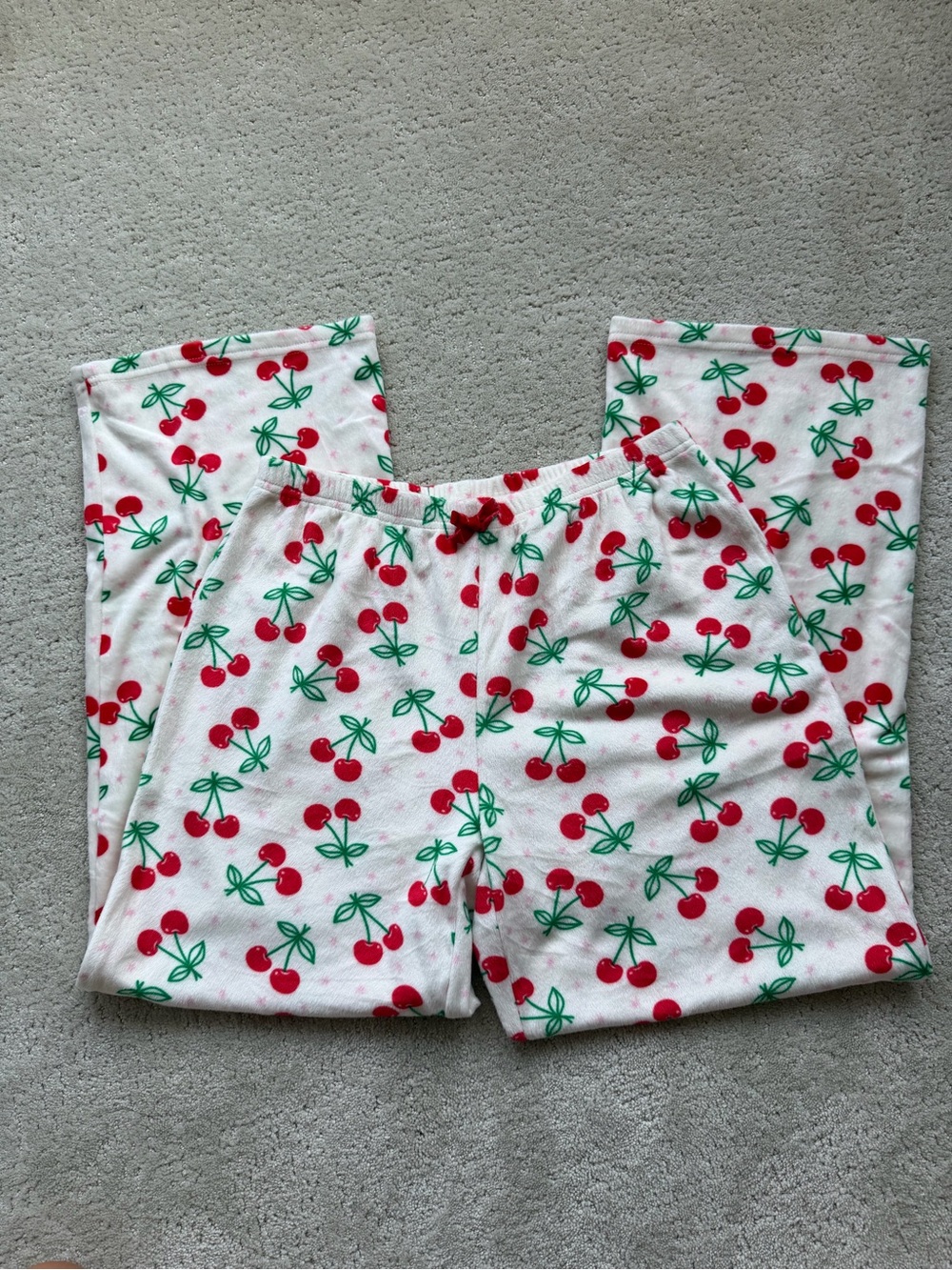 Soft!! Women’s Cherry-Print Pajama Pants - White and Red